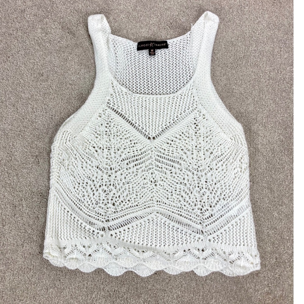 Almost Famous Crochet Tank Top M Festival Cottage Fisherman Boho Coastal Granola